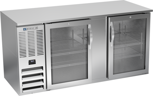 BB68HC-FG-S | 68" Glass Doors Food Rated Back Bar in Stainless Steel