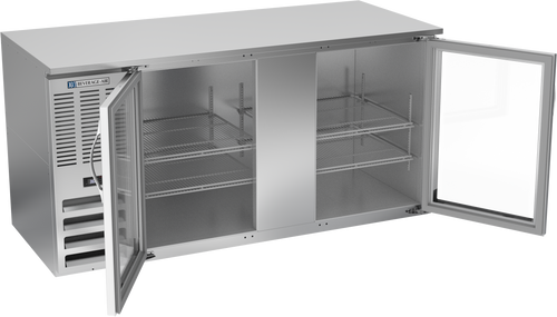 BB68HC-FG-S | 68" Glass Doors Food Rated Back Bar in Stainless Steel