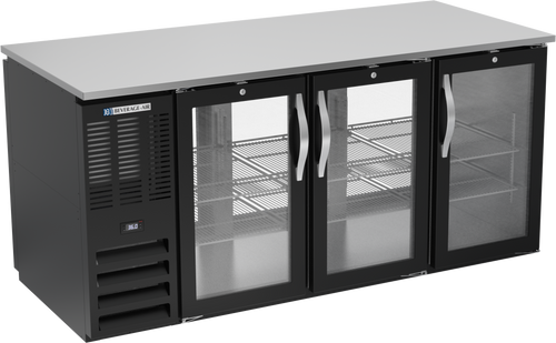 BB72HC-FG-PT-B | 72" Glass Doors Food Rated Pass-thru Back Bar in Black