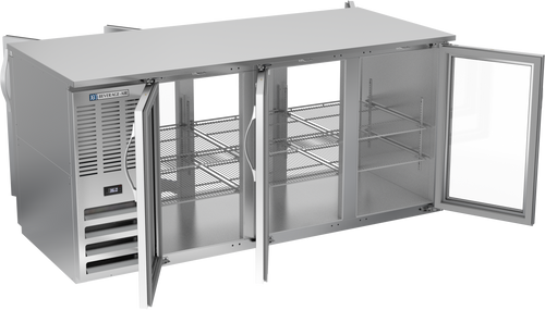BB72HC-FG-PT-S | 72" Glass Doors Food Rated Pass-thru Back Bar in Stainless Steel