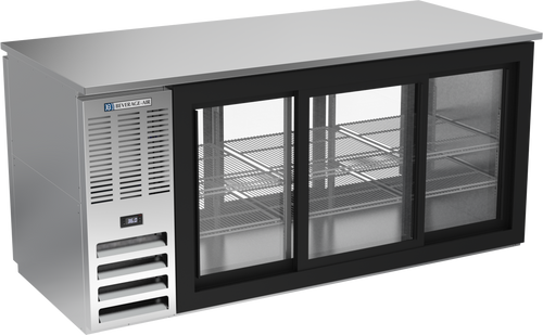 BB72HC-GS-F-PT-S | 72" Sliding Glass Doors Food Rated Pass-thru Back Bar in Stainless Steel