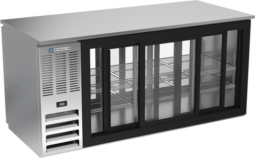 BB72HC-GS-F-PT-S | 72" Sliding Glass Doors Food Rated Pass-thru Back Bar in Stainless Steel