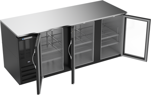 BB78HC-FG-B | 78" Glass Doors Food Rated Back Bar in Black