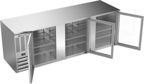 BB94HC-FG-S | 94" Glass Doors Food Rated Back Bar in Stainless Steel