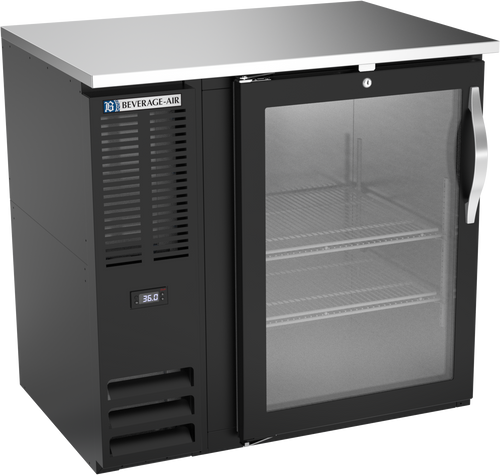 BBN36HC-FG-B | 36" Narrow Depth Glass Door Food Rated Back Bar in Black