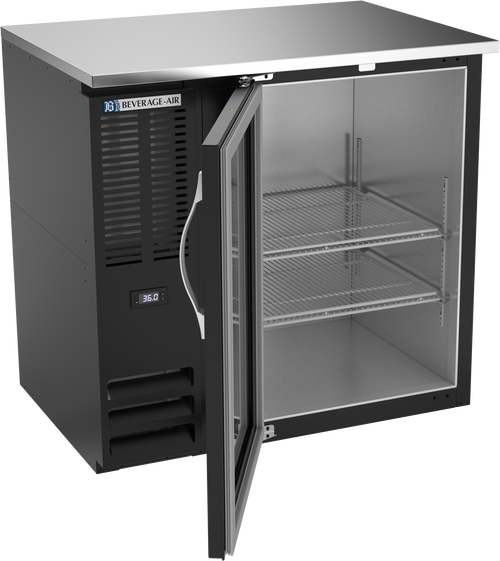 BBN36HC-FG-B | 36" Narrow Depth Glass Door Food Rated Back Bar in Black