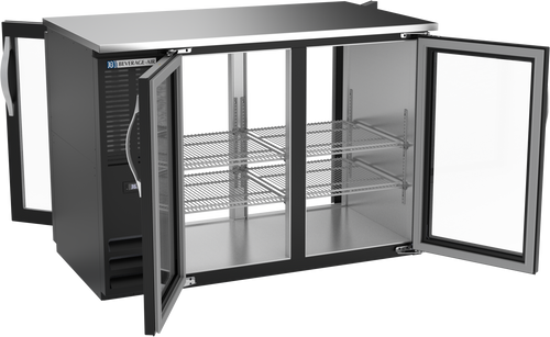 BBN48HC-FG-PT-B | 48" Narrow Depth Glass Doors Food Rated Pass-thru Back Bar in Black