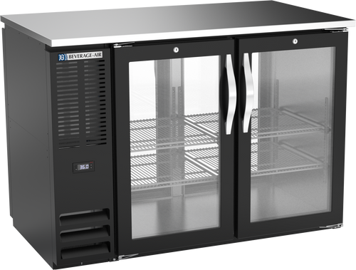 BBN48HC-FG-PT-B | 48" Narrow Depth Glass Doors Food Rated Pass-thru Back Bar in Black