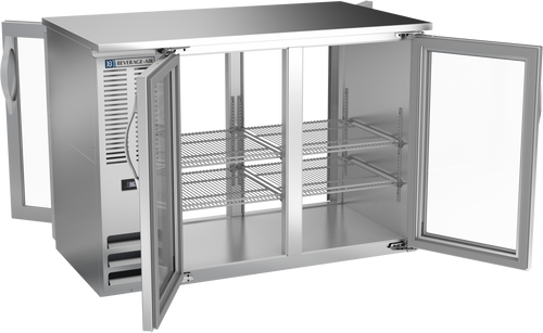 BBN48HC-FG-PT-S | 48" Narrow Depth Glass Doors Food Rated Pass-thru Back Bar in Stainless Steel