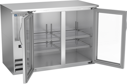 BBN48HC-FG-S | 48" Narrow Depth Glass Doors Food Rated Back Bar in Stainless Steel