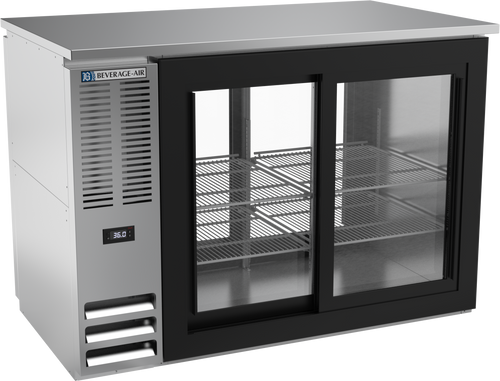 BBN48HC-F-GS-PT-S | 48" Narrow Depth Sliding Glass Doors Pass-thru Back Bar in Stainless Steel