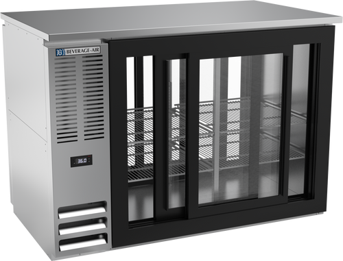 BBN48HC-F-GS-PT-S | 48" Narrow Depth Sliding Glass Doors Pass-thru Back Bar in Stainless Steel