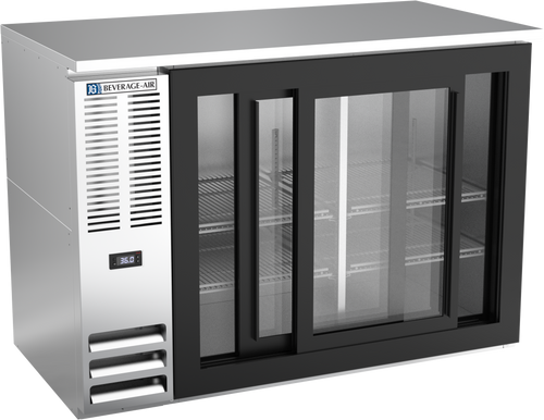 BBN48HC-F-GS-S | 48" Narrow Depth Sliding Glass Doors Food Rated Back Bar in Stainless Steel