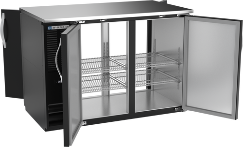 BBN48HC-F-PT-B | 48" Narrow Depth Solid Doors Food Rated Pass-thru Back Bar in Black