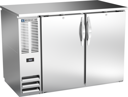 BBN48HC-F-PT-S | 48" Narrow Depth Solid Doors Food Rated Pass-thru Back Bar in Stainless Steel