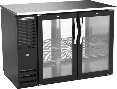 BBN48HC-G-PT-B | 48" Narrow Depth Glass Doors Pass-thru Back Bar in Black