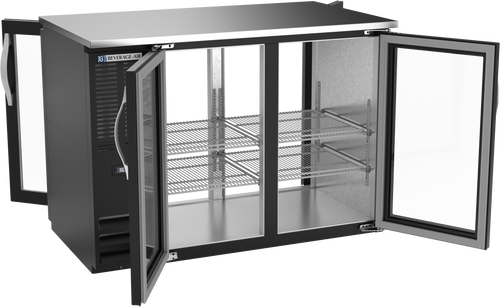 BBN48HC-G-PT-B | 48" Narrow Depth Glass Doors Pass-thru Back Bar in Black