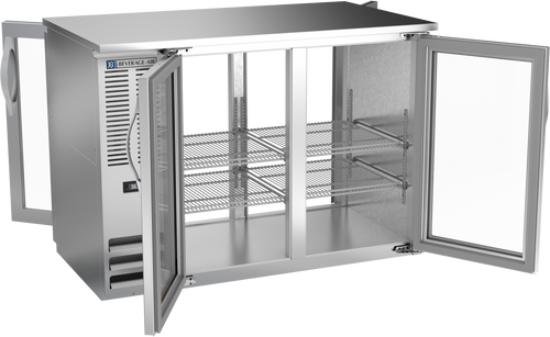 BBN48HC-G-PT-S | 48" Narrow Depth Glass Doors Pass-thru Back Bar in Stainless Steel