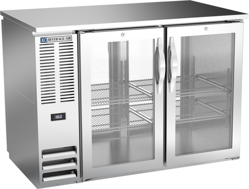 BBN48HC-G-PT-S | 48" Narrow Depth Glass Doors Pass-thru Back Bar in Stainless Steel