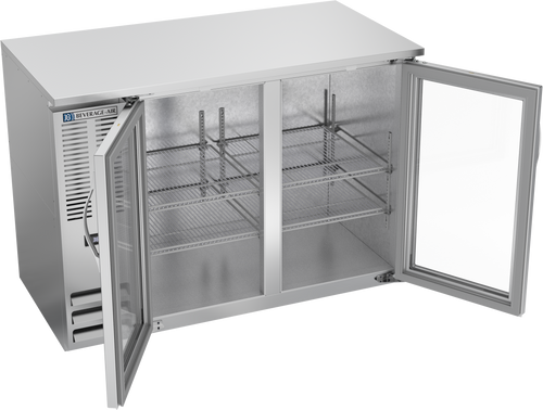 BBN48HC-G-S | 48" Narrow Depth Glass Doors Back Bar in Stainless Steel