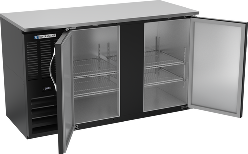 BBN58HC-F-B | 58" Narrow Depth Solid Doors Food Rated Back Bar in Black