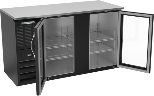 BBN58HC-FG-B | 58" Narrow Depth Glass Doors Food Rated Back Bar in Black
