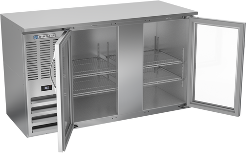 BBN58HC-FG-S | 58" Narrow Depth Glass Doors Food Rated Back Bar in Stainless Steel