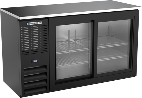 BBN58HC-F-GS-B | 58" Narrow Depth Sliding Glass Doors Food Rated Back Bar in Black