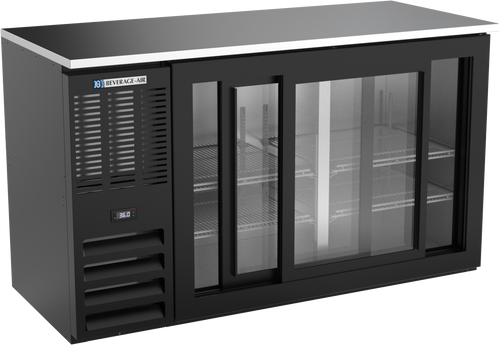 BBN58HC-F-GS-B | 58" Narrow Depth Sliding Glass Doors Food Rated Back Bar in Black