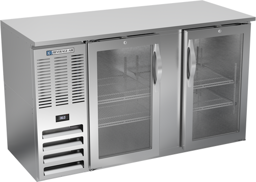 BBN58HC-G-S | 58" Narrow Depth Glass Doors Back Bar in Stainless Steel