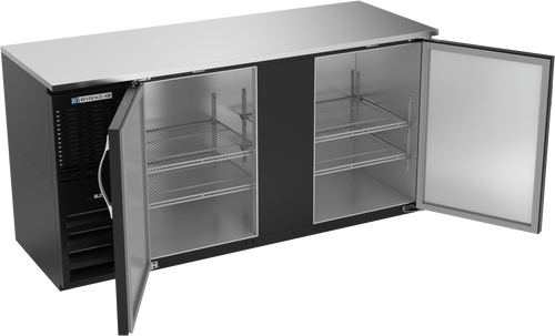 BBN68HC-F-B | 68" Narrow Depth Solid Doors Food Rated Back Bar in Black