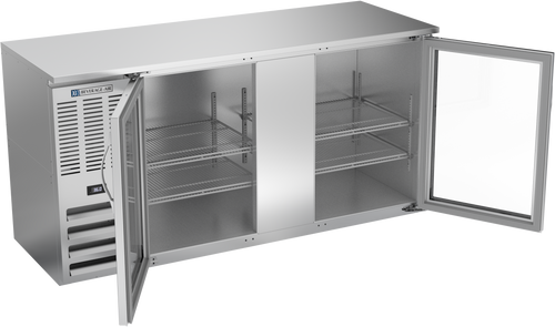 BBN68HC-FG-S | 68" Narrow Depth Glass Doors Food Rated Back Bar in Stainless Steel