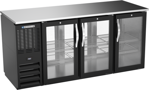 BBN72HC-FG-PT-B | 72" Narrow Depth Glass Doors Food Rated Pass-thru Back Bar in Black