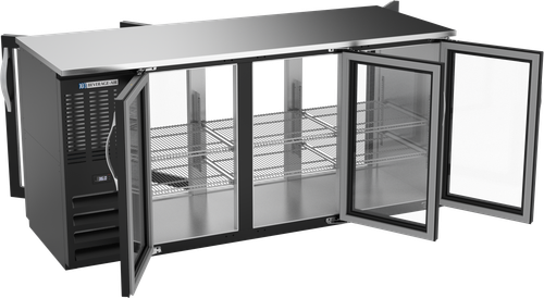 BBN72HC-FG-PT-B | 72" Narrow Depth Glass Doors Food Rated Pass-thru Back Bar in Black