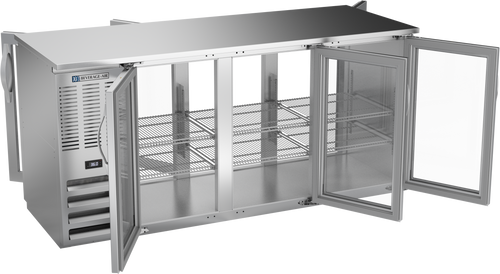 BBN72HC-FG-PT-S | 72" Narrow Depth Glass Doors Food Rated Pass-thru Back Bar in Stainless Steel