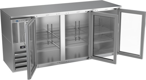 BBN72HC-FG-S | 72" Narrow Depth Glass Doors Food Rated Back Bar in Stainless Steel