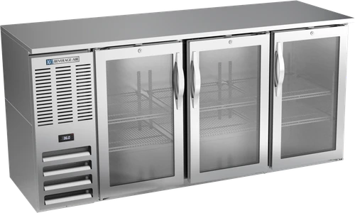 BBN72HC-FG-S | 72" Narrow Depth Glass Doors Food Rated Back Bar in Stainless Steel