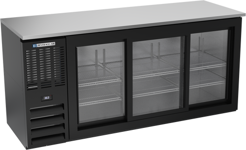 BBN72HC-F-GS-B | 72" Narrow Depth Sliding Glass Doors Food Rated Back Bar in Black