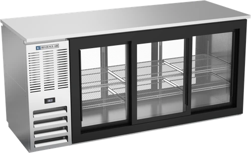BBN72HC-F-GS-PT-S | 72" Narrow Depth Sliding Glass Doors Food Rated Pass-thru Back Bar in Stainless Steel