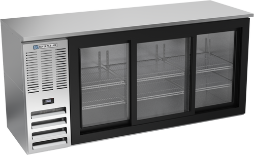 BBN72HC-F-GS-S | 72" Narrow Depth Sliding Glass Doors Food Rated Back Bar in Stainless Steel