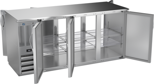 BBN72HC-F-PT-S | 72" Narrow Depth Solid Doors Food Rated Pass-thru Back Bar in Stainless Steel