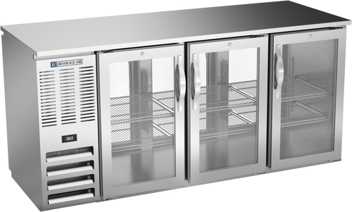 BBN72HC-G-PT-S | 72" Narrow Depth Glass Doors Pass-thru Back Bar in Stainless Steel