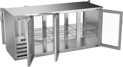 BBN72HC-GS-PT-S | 72" Narrow Depth Sliding Glass Doors Pass-thru Back Bar in Stainless Steel