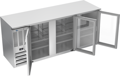 BBN78HC-FG-S | 78" Narrow Depth Glass Doors Food Rated Back Bar in Stainless Steel