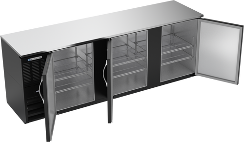BBN94HC-F-B | 94" Narrow Depth Solid Doors Food Rated Back Bar in Black
