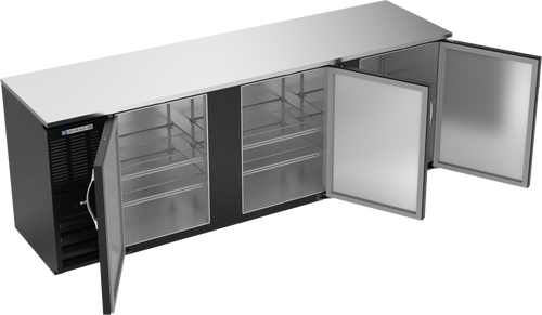 BBN94HC-F-B | 94" Narrow Depth Solid Doors Food Rated Back Bar in Black