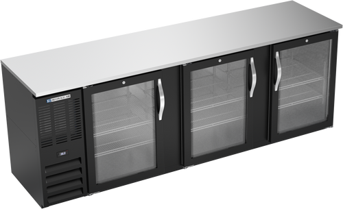 BBN94HC-FG-B | 94" Narrow Depth Glass Doors Food Rated Back Bar in Black BBN94HC-FG-B | 94" Narrow Depth Glass Doors Food Rated Back Bar in Black