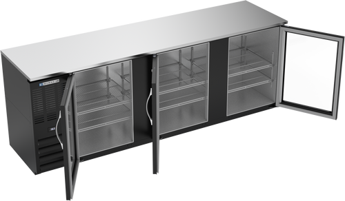 BBN94HC-FG-B | 94" Narrow Depth Glass Doors Food Rated Back Bar in Black