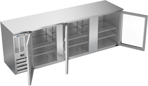 BBN94HC-FG-S | 94" Narrow Depth Glass Doors Food Rated Back Bar in Stainless Steel