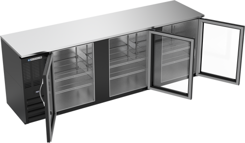 BBN94HC-G-B | 94" Narrow Depth Glass Doors Back Bar in Black
